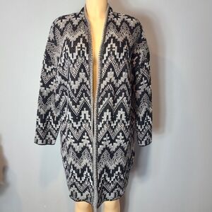 Lucky Brand Wool Blend Geo Aztec Open Front Boho Cardigan Sweater Women Sz Large